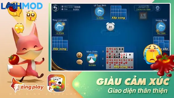 Ảnh 2 của Poker VN ZingPlay ( Mậu Binh) APK 6.4.3 Android iOS Giao diện chính của game Poker VN ZingPlay với các lá bài