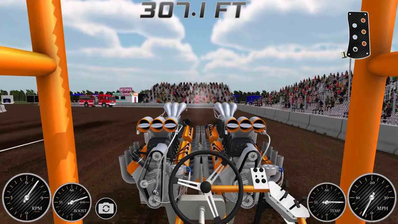 Ảnh 4 của Tải game Pulling USA 2 Mod APK v1.7 (Vô Hạn Tiền) Góc nhìn từ buồng lái của một chiếc xe tải trong trò chơi Pulling USA 2
