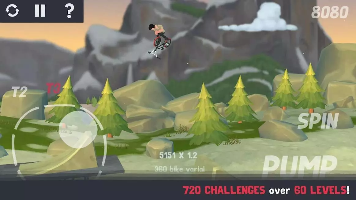 Ảnh 2 của Tải game Pumped BMX 3 Mod APK 1.0.9 (Mở Khoá Tất Cả Các Giao Diện) Vận động viên BMX đang thực hiện động tác xoay 360 độ trên không