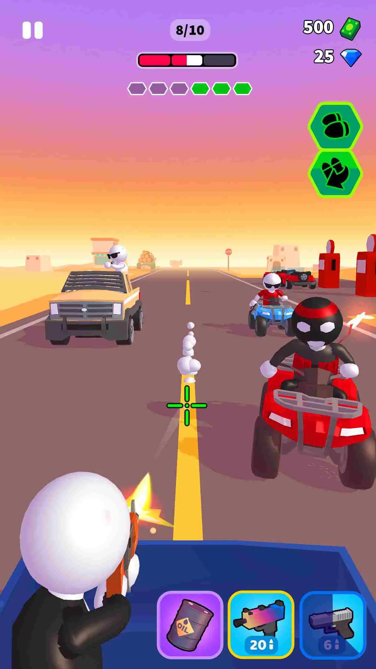 Ảnh 2 của Tải game Rage Road Mod APK 1.3.14 (Menu, Vô Hạn Tiền) Jack đang chiến đấu và nhắm bắn mục tiêu trên đường