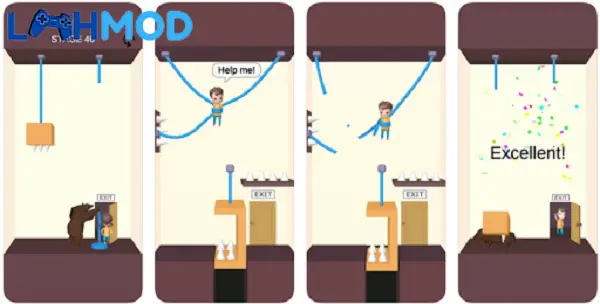 Ảnh 3 của Rescue Cut – Rope Puzzle MOD APK 2.1.18 (No Ads) Minh họa tổng hợp ba màn chơi khác nhau của Rescue Cut – Rope Puzzle