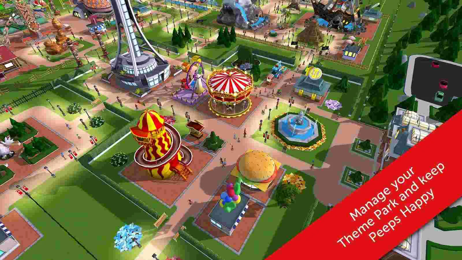 Ảnh 4 của RollerCoaster Tycoon Touch Mod APK 3.24.1032 (Menu, Vô Hạn Tiền) Quang cảnh tổng thể một công viên giải trí về đêm