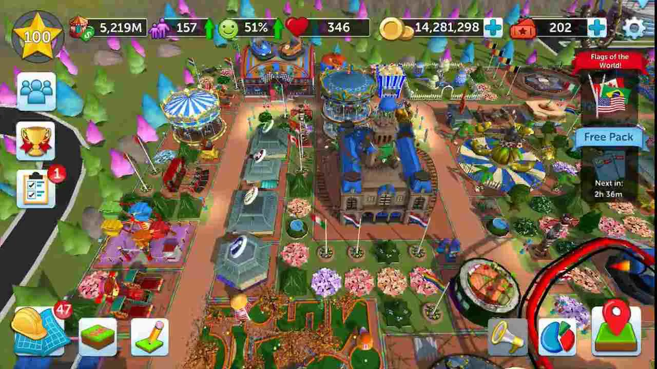 Ảnh 5 của RollerCoaster Tycoon Touch Mod APK 3.24.1032 (Menu, Vô Hạn Tiền) Giao diện chọn nhiệm vụ hoặc công trình trong game
