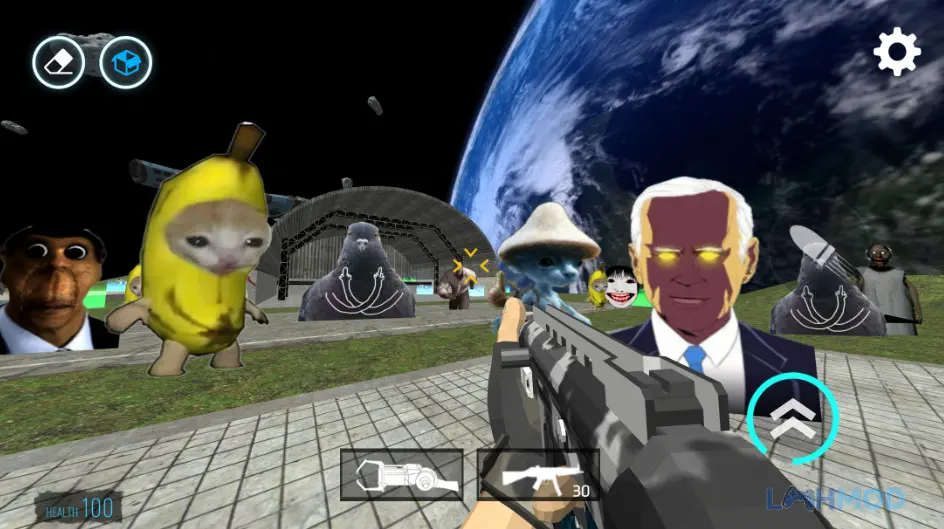 Ảnh 2 của Tải Sandbox In Space Mod Apk 1.0 (Free Rewards) cho Android iOs Cảnh game Sandbox In Space Mod với nhiều nhân vật đang chiến đấu trong môi trường không gian