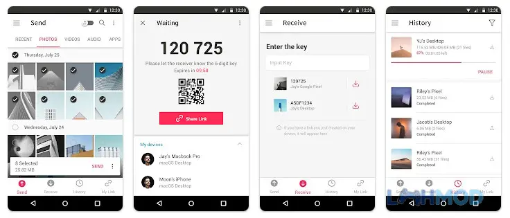 Ảnh 2 của Tải Send Anywhere Mod Apk 22.9.5 (Mở Khóa Premium) cho Android iOs Giao diện chính của Send Anywhere hiển thị các tùy chọn gửi và nhận tệp