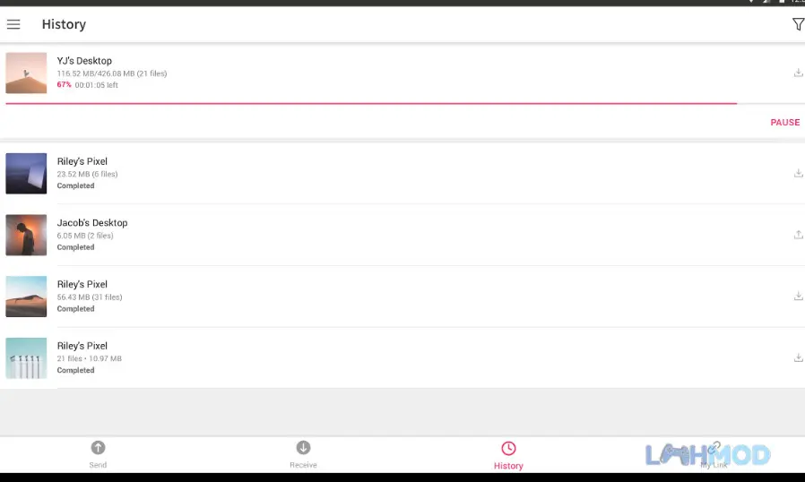 Ảnh 4 của Tải Send Anywhere Mod Apk 22.9.5 (Mở Khóa Premium) cho Android iOs Màn hình lịch sử chia sẻ tệp của Send Anywhere