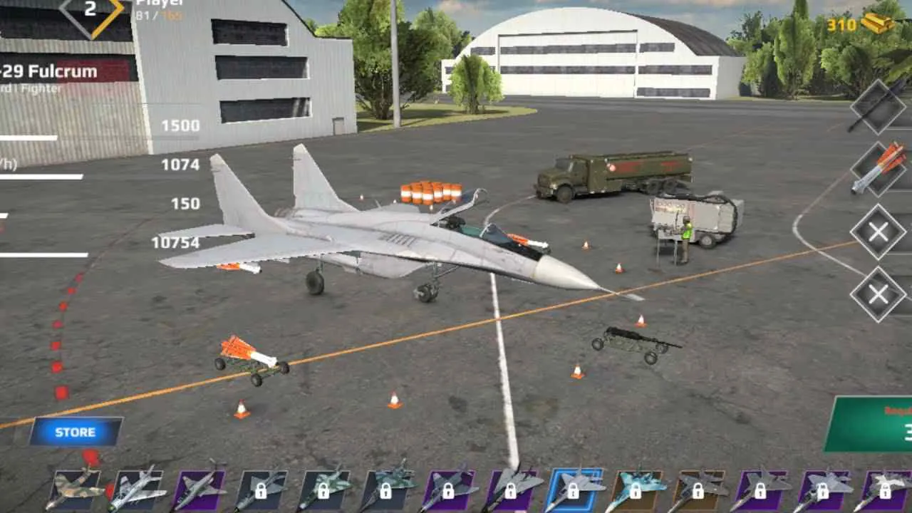 Ảnh 2 của Tải game Sky Combat Mod APK 8.0 (Menu, Vô hạn tên lửa) Góc nhìn cận cảnh một máy bay chiến đấu trong Sky Combat đang thực hiện pha nhào lộn