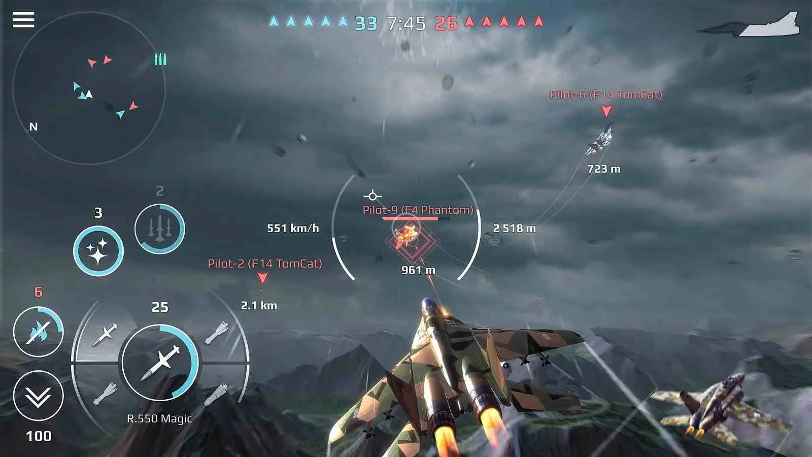 Ảnh 3 của Tải game Sky Combat Mod APK 8.0 (Menu, Vô hạn tên lửa) Một máy bay chiến đấu khác trong Sky Combat, tập trung vào thiết kế chi tiết