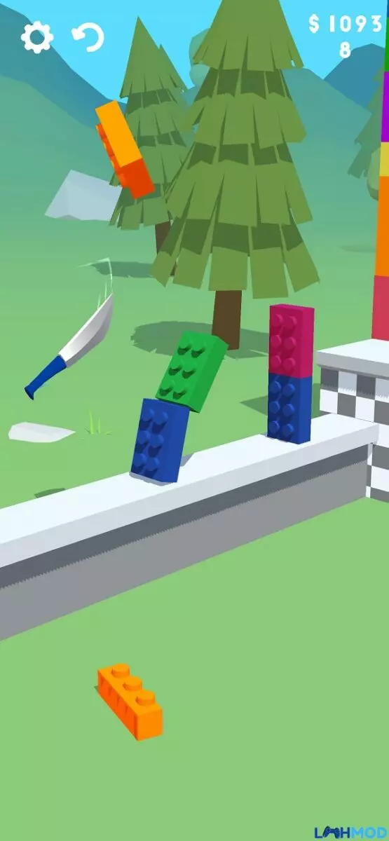 Ảnh 6 của Slice It All Mod Apk 2.0.2 (vô hạn tiền) cho Android Con dao sắc bén đang cắt xuyên qua một vật thể lớn trong game