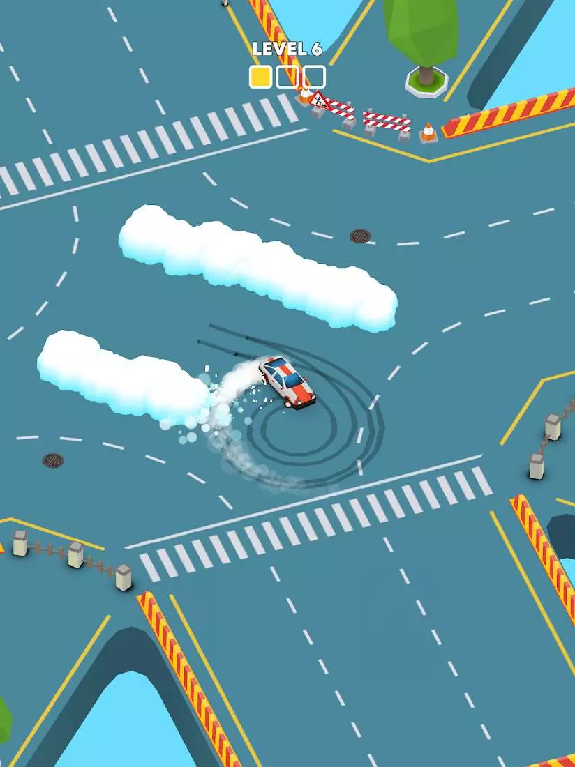 Ảnh 2 của Tải game Snow Drift Mod APK v1.0.34 (Mở Khoá Tất Cả Xe) Góc nhìn từ trên cao của một chiếc xe đang phá tuyết bằng kỹ năng drift
