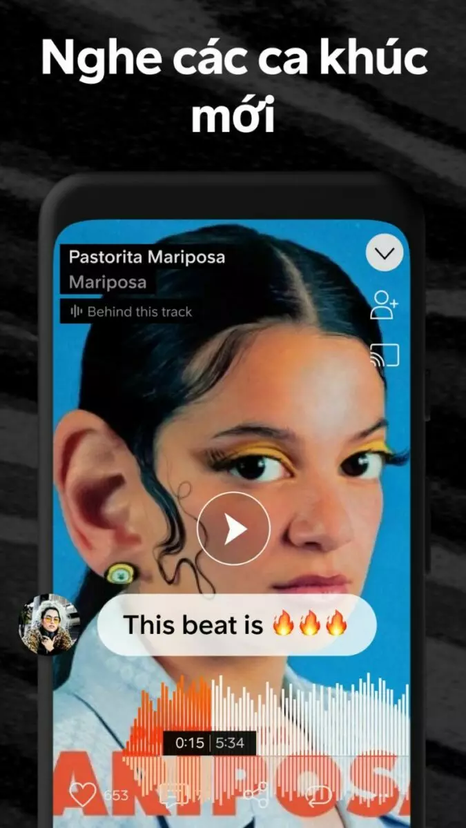 Ảnh 3 của Tải ứng dụng SoundCloud MOD APK (Không quảng cáo) Màn hình ứng dụng SoundCloud với danh sách bài hát và tùy chọn phát nhạc