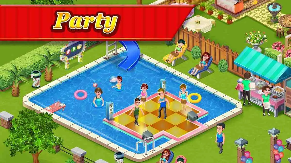 Ảnh 3 của Star Chef Mod APK 2.25.37 (Mở khóa vật phẩm/Nhiều kinh nghiệm) Giao diện nhà hàng trong Star Chef Mod với nhiều khách hàng