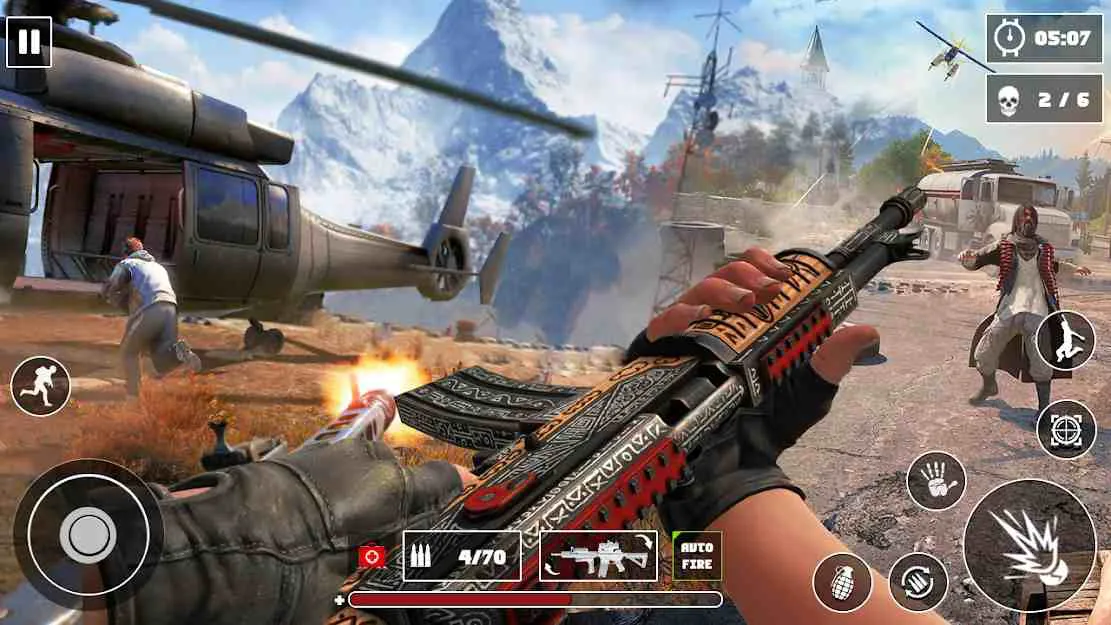 Ảnh 2 của Tải game Survival Squad Fire battle PVP Mod APK 1.24 (God Mode) Giao diện tải xuống Survival Squad Fire battle PVP Mod hiển thị trận chiến nảy lửa