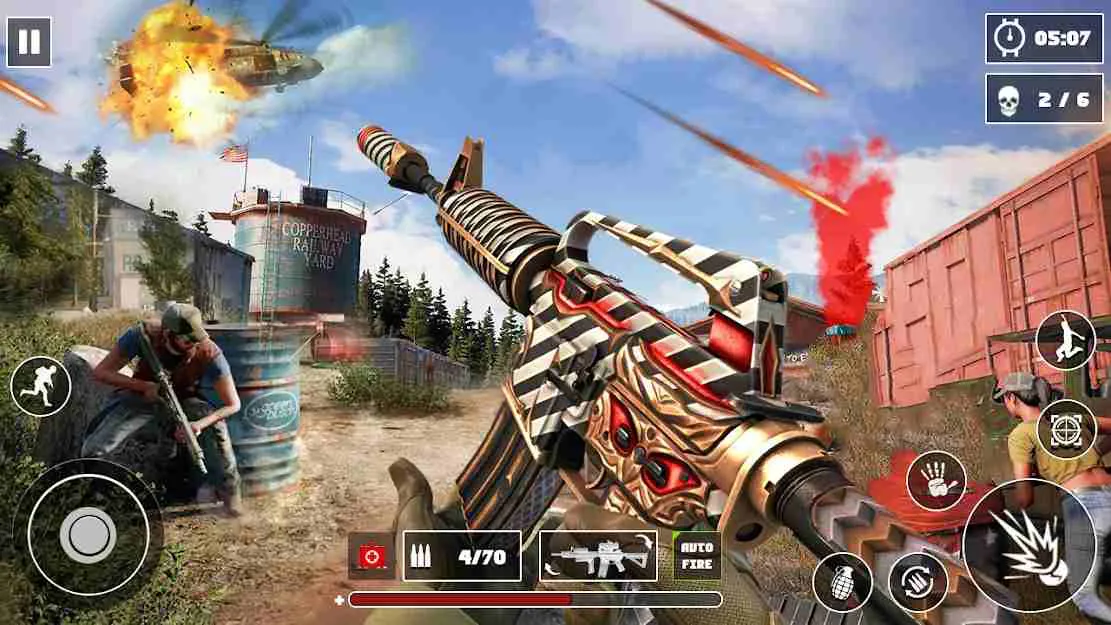 Ảnh 3 của Tải game Survival Squad Fire battle PVP Mod APK 1.24 (God Mode) Cảnh hành động trong game Survival Squad Fire battle PVP Mod với nhân vật đang chiến đấu