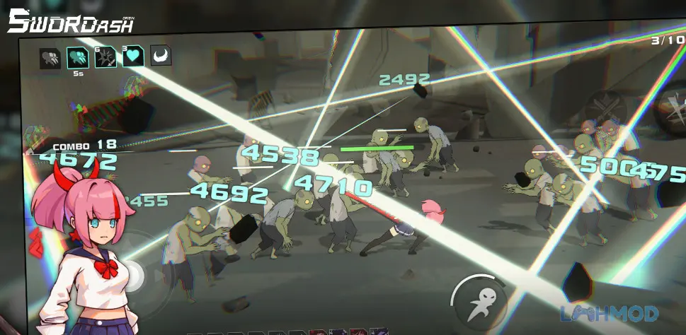 Ảnh 2 của Tải Swordash Mod Apk 2.1.4 (MOD Menu, Sát Thương, Bất Tử, Kỹ Năng) cho Android iOs Nữ chiến binh Swordash đang chiến đấu trong một khu rừng