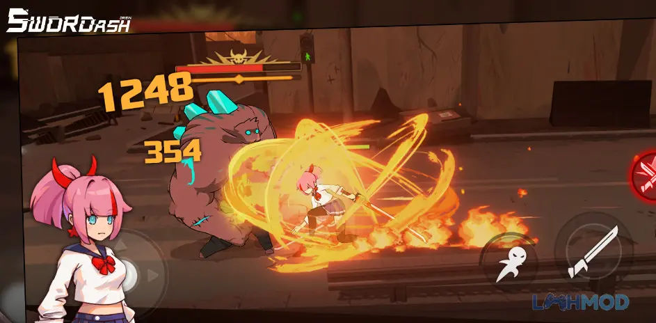 Ảnh 3 của Tải Swordash Mod Apk 2.1.4 (MOD Menu, Sát Thương, Bất Tử, Kỹ Năng) cho Android iOs Nữ chiến binh Swordash với nhiều loại vũ khí trên màn hình
