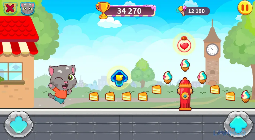 Ảnh 3 của Tải Talking Tom Candy Run Mod 1.6.2.377 (Vô Hạn Candy) Android iOs Cảnh mèo Tom nhảy qua vật cản trong môi trường game Talking Tom Candy Run đầy màu sắc