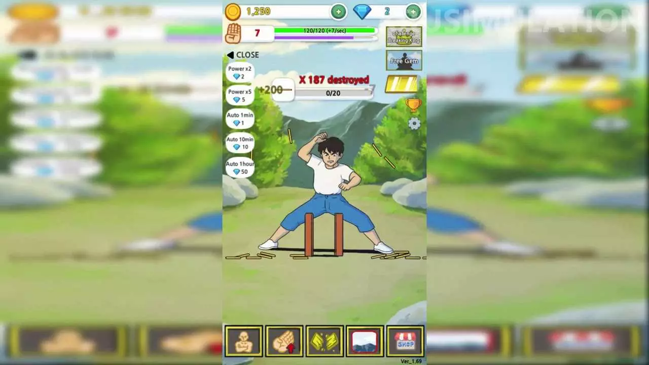 Ảnh 1 của Tải Tap Tap Breaking Mod APK 1.77 (Vô Hạn Tiền/Kim Cương) Mô tả cảnh nhân vật đang đập phá một vật thể lớn bằng tay trần