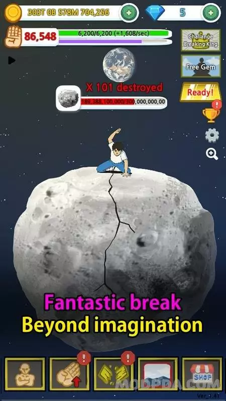 Ảnh 3 của Tải Tap Tap Breaking Mod APK 1.77 (Vô Hạn Tiền/Kim Cương) Mô tả người chơi đang sử dụng điện thoại để chơi Tap Tap Breaking