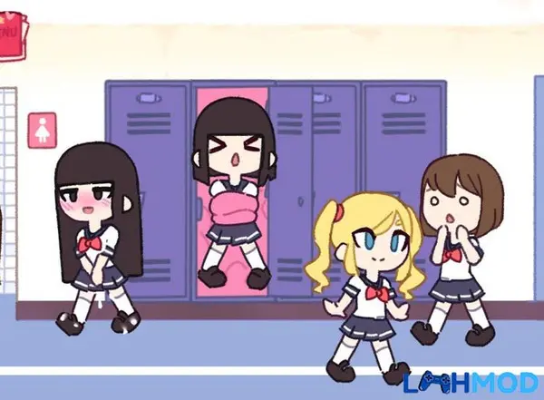 Ảnh 2 của Tentacle Locker Mod Apk 1.0 (vô hạn tiền) Android, IOS Cảnh nữ sinh đi qua tủ đồ trong game Tentacle Locker Mod
