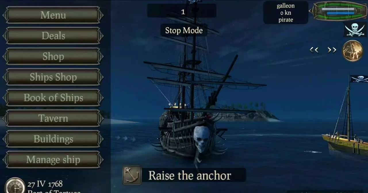 Ảnh 1 của The Pirate: Plague of the Dead Mod APK v3.0.4 (Gold, Skill Points, Premium Map) Cảnh tàu chiến hải tặc di chuyển trên biển trong The Pirate: Plague of the Dead