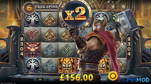 Ảnh 2 của Tải Thor’s Vengeance Slots Apk 1.0.2 cho Android, iOS Thor xuất hiện cùng với chiếc khiên kích hoạt hệ số nhân