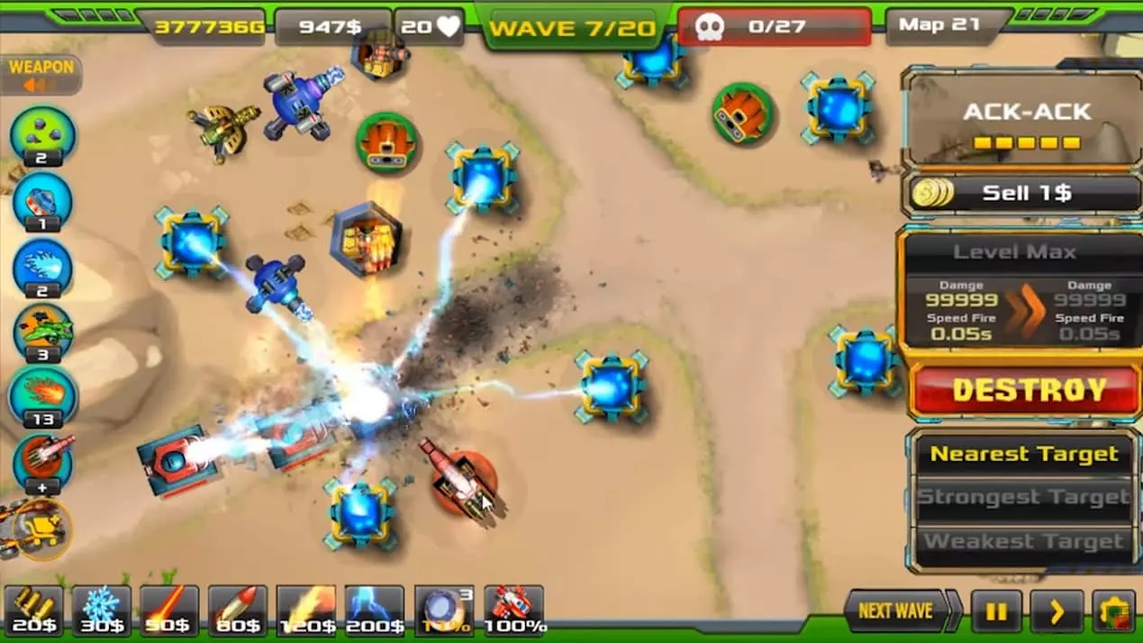 Ảnh 2 của Tải game Tower Defense: Alien War TD Mod APK 1.3.5 (Vô hạn vàng) Hệ thống phòng thủ trong Tower Defense: Alien War TD Mod