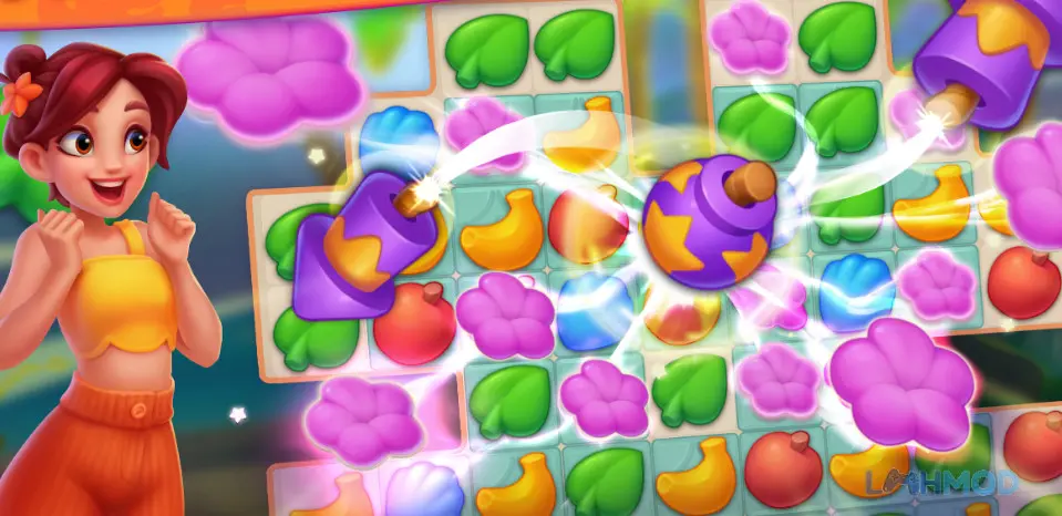 Ảnh 1 của Tải Tropicmania Mod Apk 60.0.0 (Vô hạn tiền,Stars,Lives)) cho Android iOs Alt text mô tả cảnh hòn đảo nhiệt đới với những ngôi nhà và đường đi được xây dựng