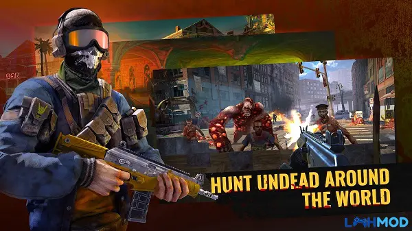 Ảnh 4 của Undead Clash: Zombie Games 3D Mod Apk 1.11.0 (Mod thần thánh) Một người lính đang cầm súng chiến đấu chống lại đám zombie trong màn chơi