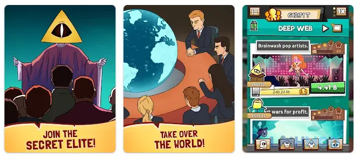 Ảnh 4 của Tải We Are Illuminati Mod Apk 3.1.9 (Free phần thưởng) cho Android iOs Màn hình chính của We Are Illuminati: Conspiracy với các tùy chọn tương tác.