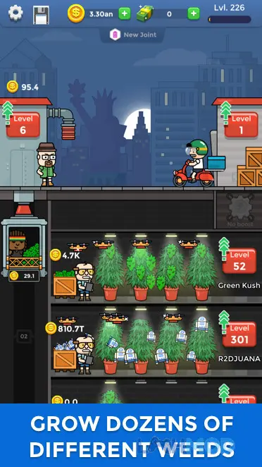 Ảnh 3 của Tải Weed Factory Idle Mod Apk 2.9.1 (Mua sắm miễn phí) cho Android iOs Khu vực trồng trọt với nhiều loại cây khác nhau trong Weed Factory Idle Mod