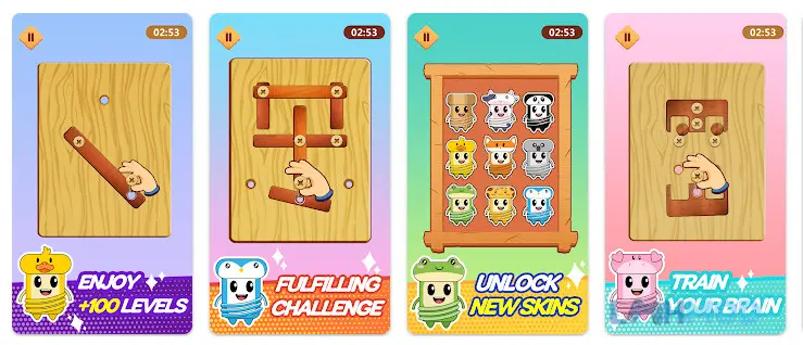 Ảnh 2 của Tải Wood Nuts Bolts Puzzle Apk 1.8 cho Android iOs Giao diện game Wood Nuts Bolts Puzzle với các chốt gỗ và lỗ
