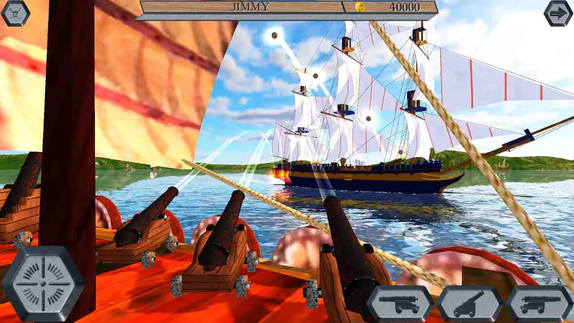 Ảnh 1 của Tải game World Of Pirate Ships Mod APK 4.4 (Vô Hạn Tiền) Cảnh chiến đấu trên biển trong World Of Pirate Ships Mod với nhiều tàu địch