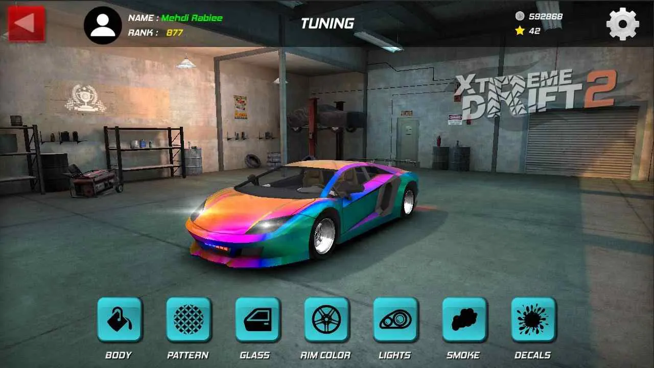 Ảnh 2 của Tải game Xtreme Drift 2 Mod APK 2.2 (Vô Hạn Tiền) Giao diện tùy chỉnh xe đua với các bộ phận ngoại thất