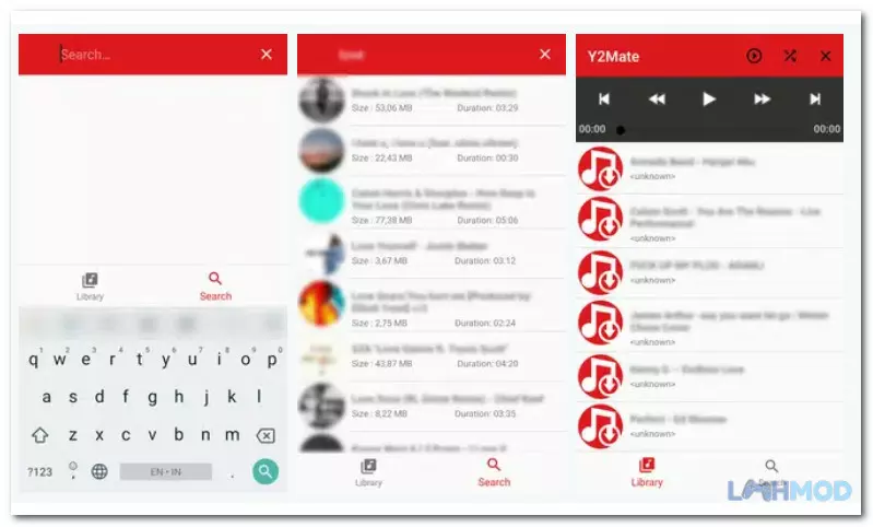 Ảnh 2 của Tải Y2Mate Mp3 Mp4 apk download Youtube Tiktok Facebook video Giao diện Y2Mate hiển thị danh sách các bản nhạc và tùy chọn tải xuống