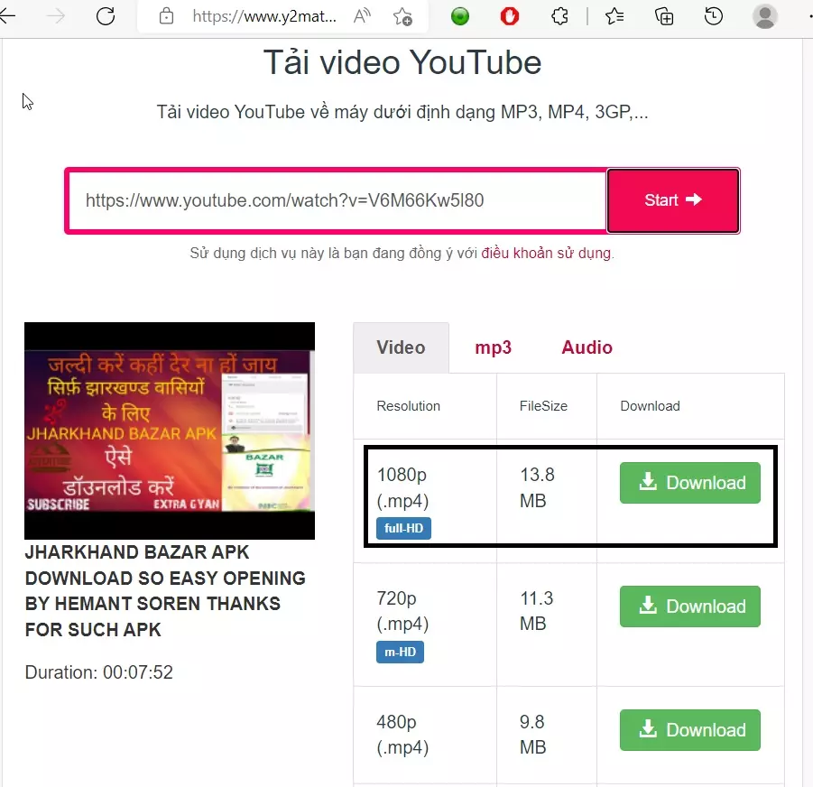 Ảnh 3 của Tải Y2Mate Mp3 Mp4 apk download Youtube Tiktok Facebook video Giao diện Y2Mate Youtube, hiển thị ô nhập URL và các tùy chọn chất lượng video