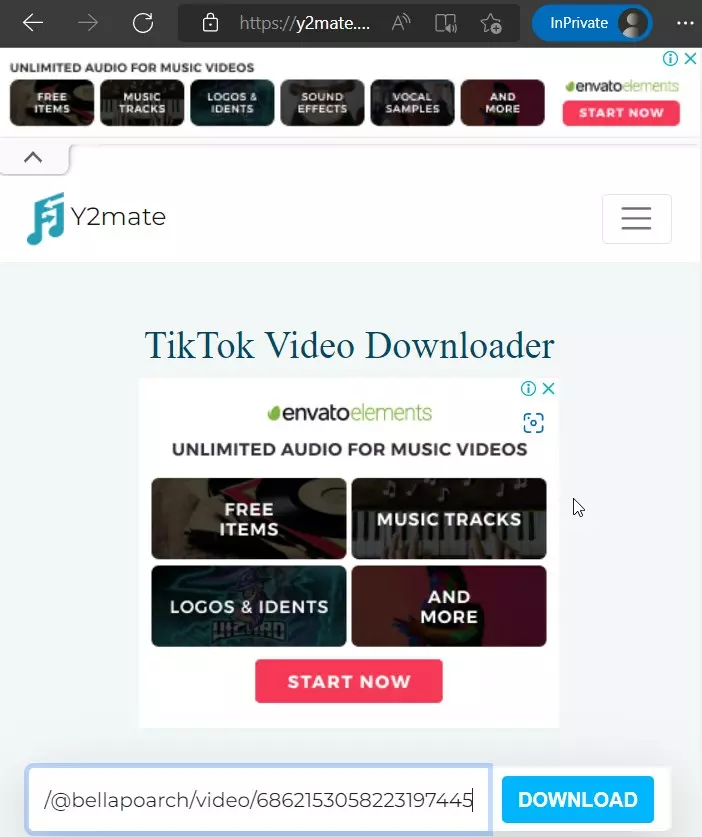 Ảnh 5 của Tải Y2Mate Mp3 Mp4 apk download Youtube Tiktok Facebook video Giao diện Y2Mate TikTok Video Downloader, hiển thị ô nhập URL video TikTok
