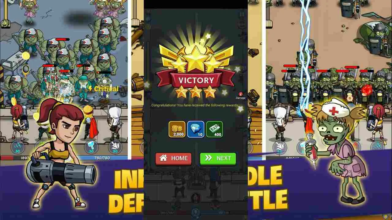 Ảnh 3 của Tải game Zombie War Mod APK V306 (Menu, Vô hạn tiền) Màn hình chơi game Zombie War Mod với các yếu tố HUD