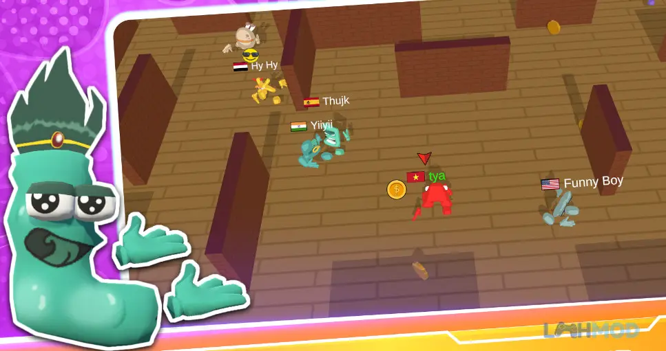 Ảnh 3 của Tải Alphabet Lord Letter Rescue Apk 1.3 cho Android iOs Alt text mô tả cảnh chữ cái đang ẩn nấp trong hộp để tránh Evil F trong Alphabet Lord Letter Rescue