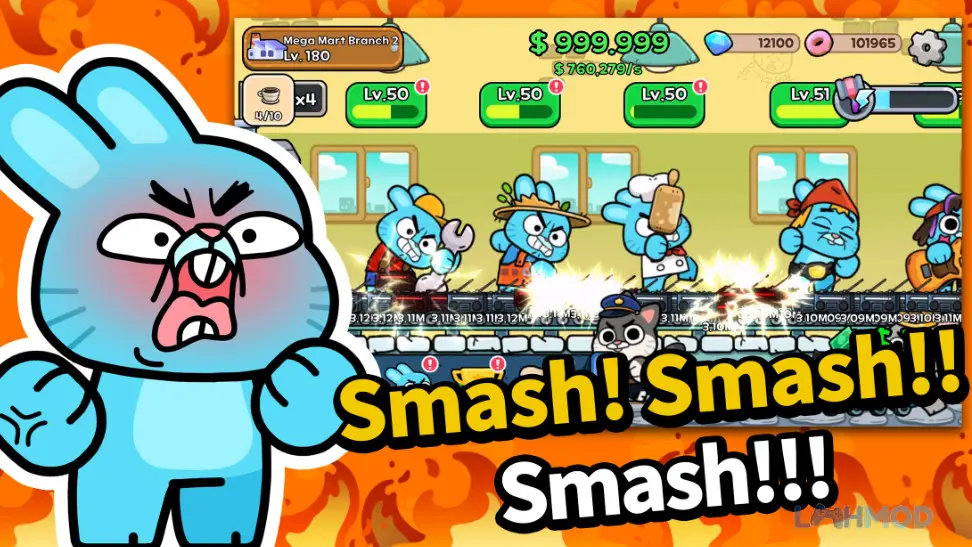 Ảnh 2 của Tải Bunny Village Idle Tycoon Apk 0.95 cho Android iOs Giao diện gameplay của Bunny Village Idle Tycoon với các công trình và chú thỏ đang làm việc