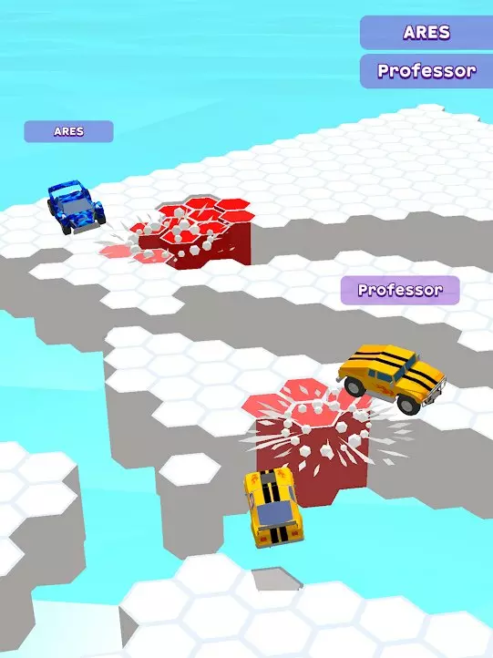 Ảnh 2 của Cars Arena: Fast Race 3D Mod APK 1.51 (Menu, Vô Hạn Tiền) Một chiếc xe đua màu xanh đang lướt đi trên nền đường đua hình lục giác của Cars Arena: Fast Race 3D