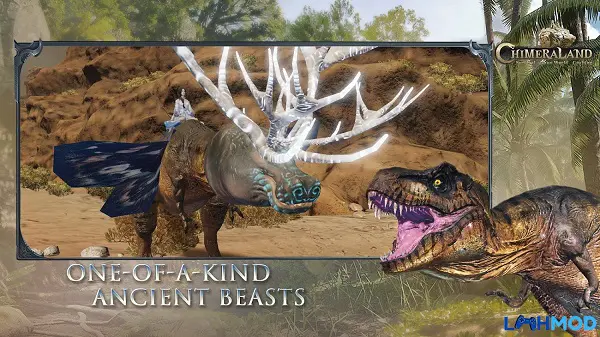 Ảnh 1 của Chimeraland: Jurassic Era Mod Apk 1.0.8 (Vô hạn tiền) Android, IOS Cảnh người chơi khám phá thế giới rộng lớn của Chimeraland