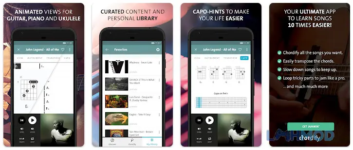 Ảnh 2 của Tải Chordify Mod Apk 1754 (Mở khóa Premium) cho Android iOs Chordify hiển thị hợp âm chi tiết trên nền nhạc