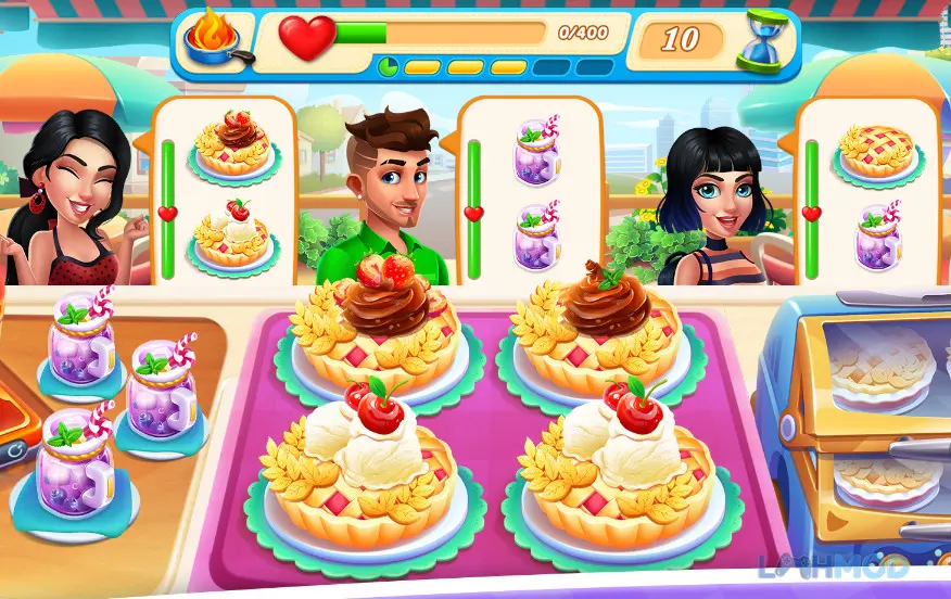 Ảnh 1 của Cooking Train Mod Apk 1.2.50 (Vô Hạn Tiền) Giao diện đầu bếp trong Cooking Train Mod đang nấu ăn