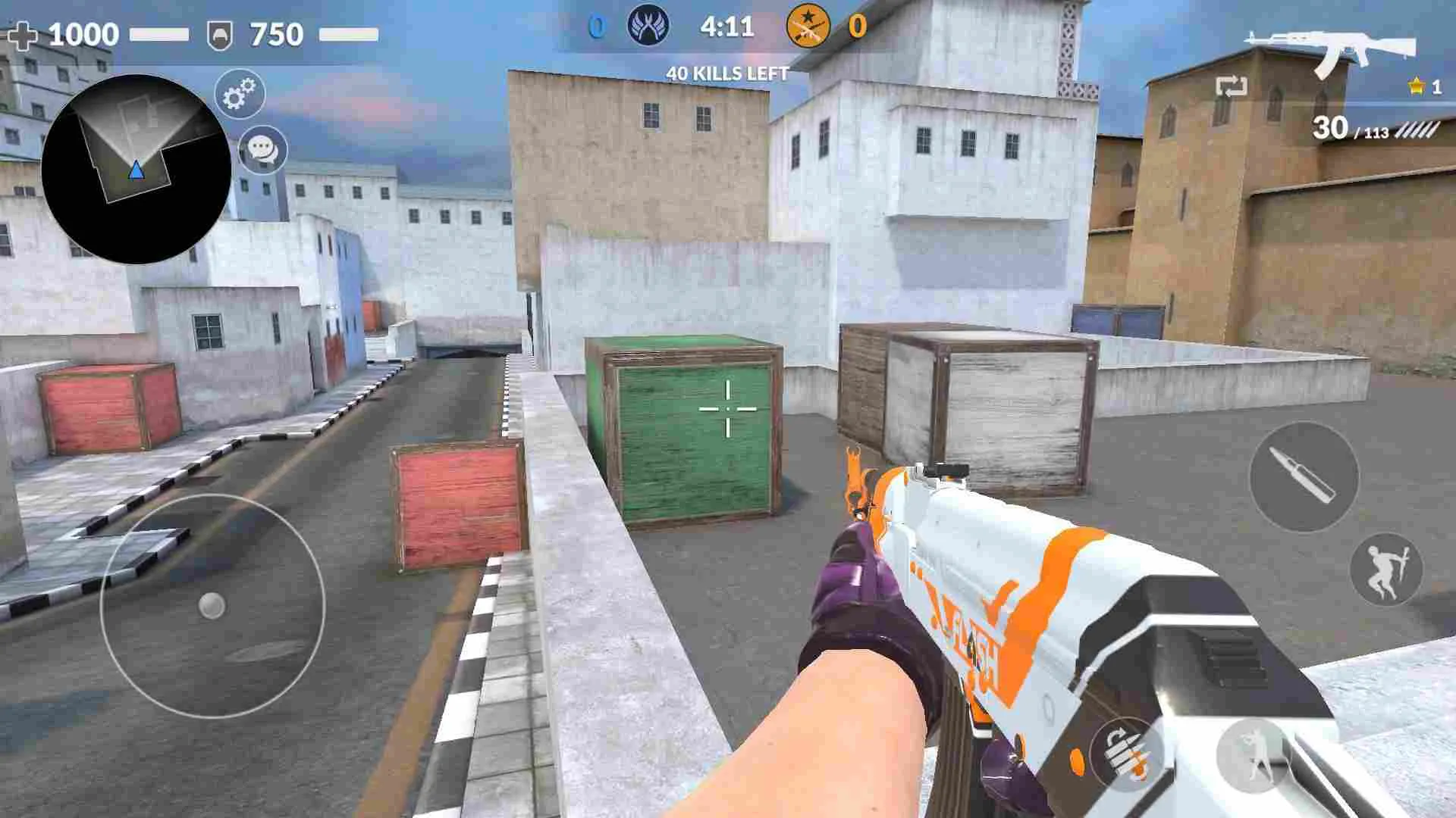 Ảnh 1 của Tải game Critical Strike CS Mod APK 11.502 (Vô Hạn Tiền, Đạn) Một cảnh bắn súng góc nhìn thứ nhất trong Critical Strike CS, thể hiện đồ họa và hành động