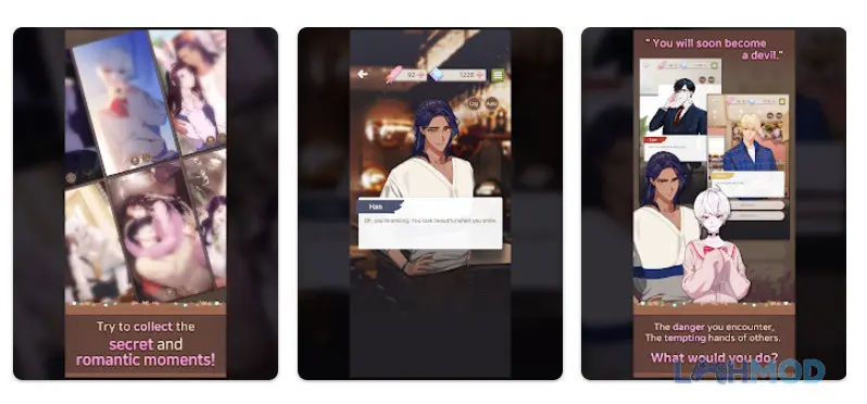 Ảnh 2 của Tải Devil Kiss Mod Apk 1.1.2 (Mở khóa Premium) cho Android iOs Giao diện game Devil Kiss với lựa chọn đối thoại giữa các nhân vật