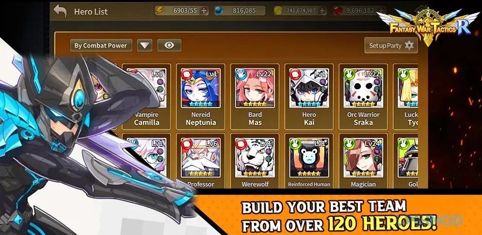 Ảnh 2 của Tải Fantasy War Tactics R Apk 0.637 cho Android iOs Một đội anh hùng của Fantasy War Tactics R đang chiến đấu trên bản đồ lưới ô vuông