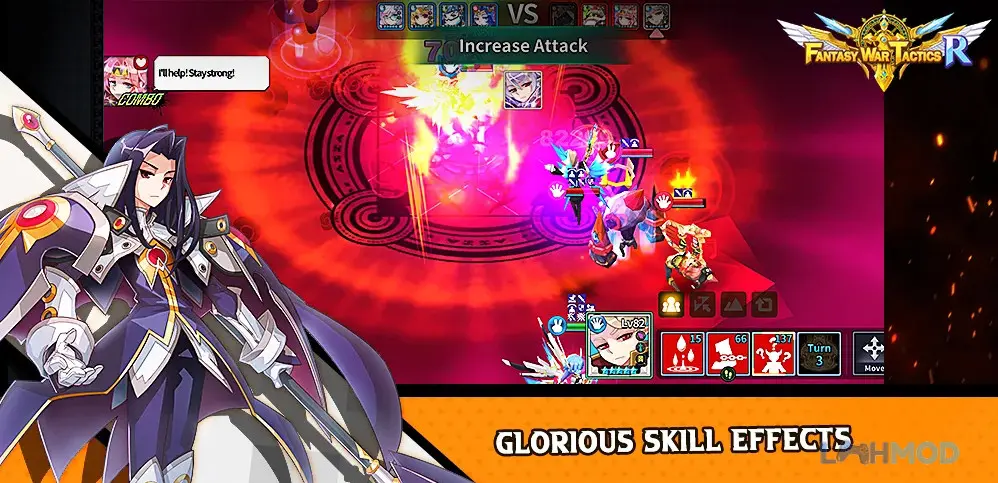 Ảnh 3 của Tải Fantasy War Tactics R Apk 0.637 cho Android iOs Một anh hùng đang tung kỹ năng đặc biệt trong trận chiến, hiệu ứng hoành tráng
