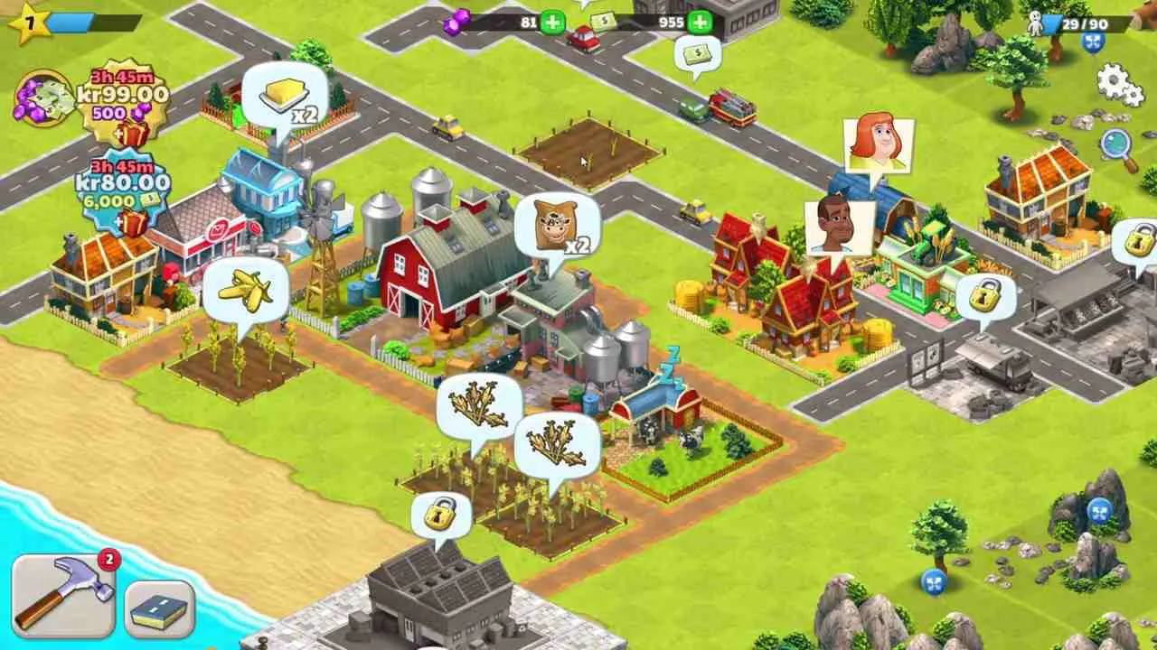 Ảnh 4 của Tải game Farm Dream Mod APK 1.10.11 (Vô hạn tiền) Hình ảnh gameplay Farm Dream với thị trấn và các công trình