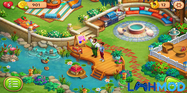 Ảnh 2 của Tải Farmscapes MOD APK 2.4.2.0 (Vô hạn tiền) cho Android iOS Cảnh nông trại được cải tạo với nhiều cây cối và hoa